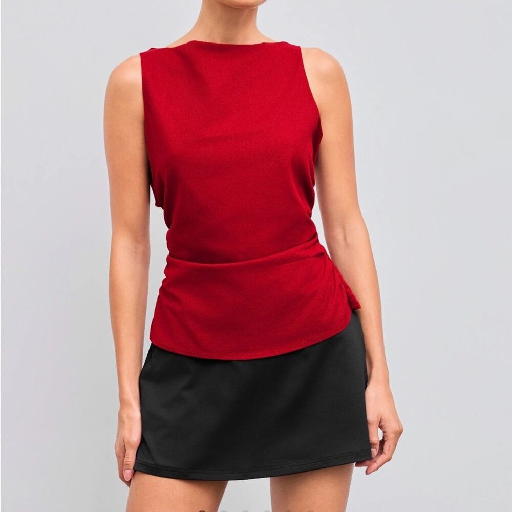 Cider Linen Blend Red Sleeveless Blouse